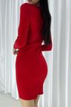 Kırmızı Kedi Yaka Uzun Kollu Krep Mini Elbise