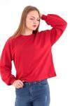 Kırmızı Kol Detaylı Basic Sweatshirt