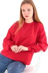 Kırmızı Kol Detaylı Basic Sweatshirt