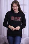 Siyah Rose Yazılı Kapüşonlu Sweatshirt