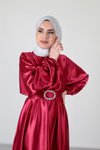 Alya Saten Bordo Abiye Elbise