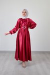 Alya Saten Bordo Abiye Elbise
