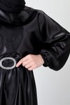 Alya Saten Siyah Abiye Elbise