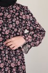Pembe Çıtır Desenli Kat Kat Şifon Elbise