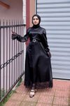 Siyah Dantel Detaylı Abiye Elbise
