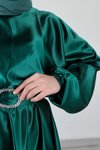Yeşil Alya Saten Abiye Elbise