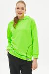 Neon Yeşil Kontrast Dikişli Kapüşonlu Sweatshirt