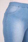 Buz Mavi Büyük Beden Beli Lastikli Taşlı Tırnaklı Dar Paça Kot Pantolon