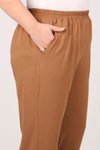 Kahverengi Büyük Beden Yüksek Beli Lastikli Penye Pantolon