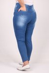 Mavi Büyük Beden Beli Lastikli Taşlamalı Dar Paça Kot Pantolon