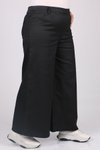Siyah Büyük Beden Mat Deri Görünümlü Bol Paça Kot Pantolon