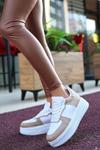 Beyaz Wondi Cilt Vizon Detaylı Bağcıklı Spor Ayakkabı