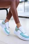Beyaz Wondi Cilt Yeşil Detaylı Bağcıklı Spor Ayakkabı