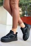 Siyah Naxi Cilt Süet Detaylı Bağcıklı Spor Ayakkabı