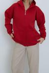 Kırmızı Ön Fermuarlı Kapşonlu Hırka Sweatshirt