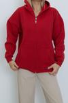 Kırmızı Ön Fermuarlı Kapşonlu Hırka Sweatshirt