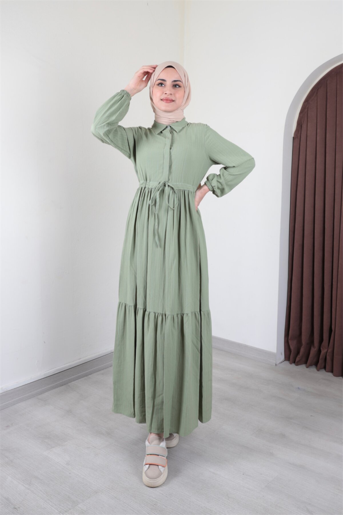 Ensa Tesettür Asya Bürümcük Mint Elbise