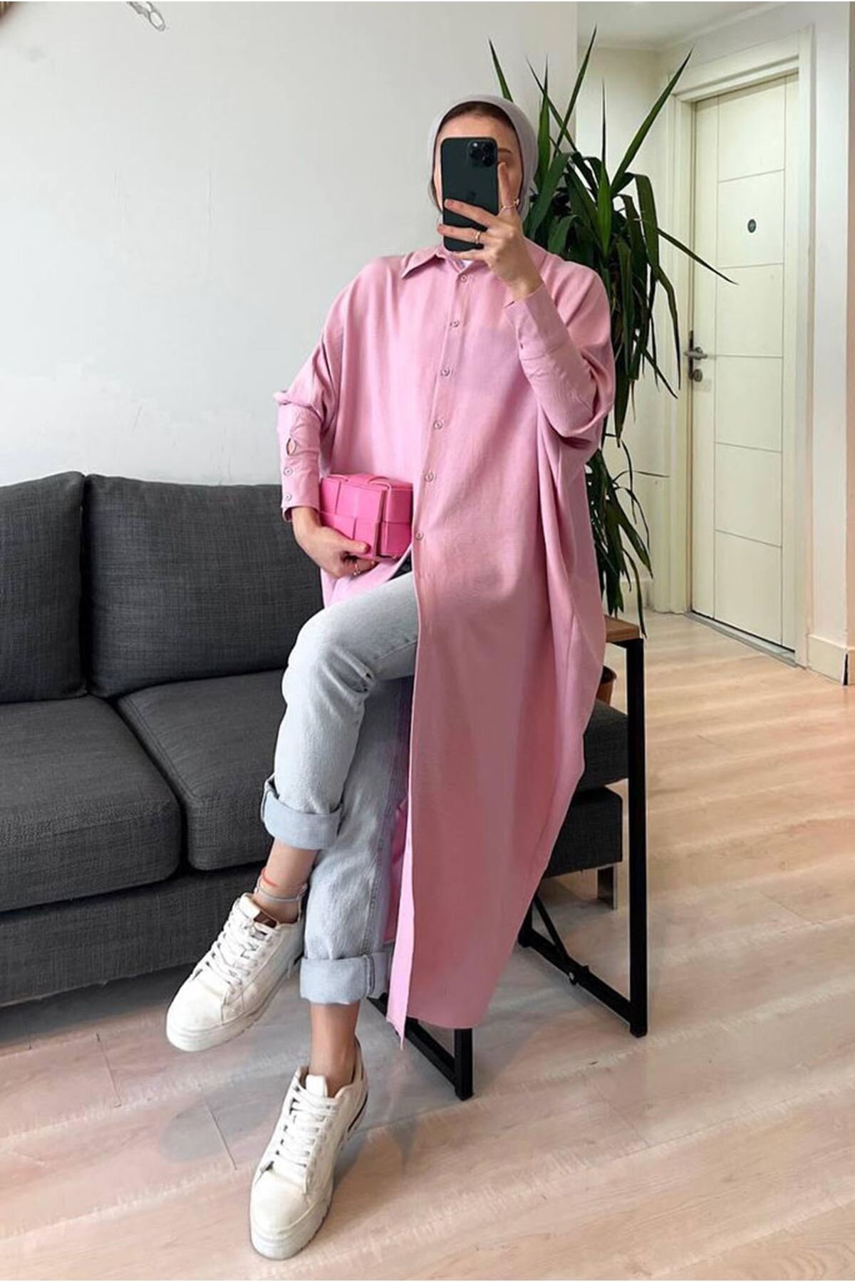 Moda Rosa Pudra Salaş Uzun Tunik