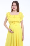 Sarı Carmen Yaka Şifon Midi Elbise
