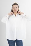 Beyaz Düşük Omuz Yakası Taş İşlemeli Gömlek
