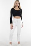 Beyaz Yüksek Bel Lastikli Pantolon