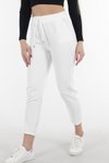 Beyaz Yüksek Bel Lastikli Pantolon