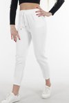 Beyaz Yüksek Bel Lastikli Pantolon