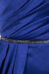 Tek Omuz Askılı Saks Drape Ve Taş Detaylı Saten Uzun Abiye Elbise