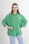 Yeşil Düşük Omuz Yakası Taş İşlemeli Gömlek