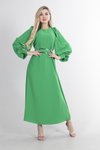 Yeşil Kemer Detaylı Uzun Elbise