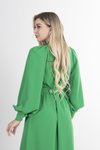 Yeşil Kemer Detaylı Uzun Elbise