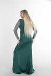 Zümrüt Uzun Kol Taş Ve Drape Detaylı Kapak Etekli Abiye Elbise