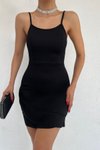 Siyah Omuz Askılı Volan Detaylı Mini Abiye Elbise