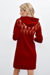 Kırmızı Uzun Kollu Kapşonlu Arka Dantel Detay Iki İplik Mini Elbise