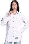 Beyaz Önü Çıtçıtlı Jean Kot Gömlek