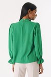 Yeşil Dik Yaka Kolu Lastikli Şifon Bluz