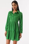Yeşil Düğmeli Saten Mini Elbise