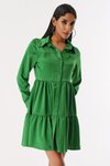 Yeşil Düğmeli Saten Mini Elbise