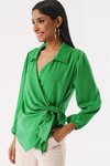 Yeşil Yan Bağlamalı Yakalı Saten Bluz