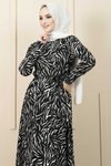 Siyah Zebra Desenli Elbise