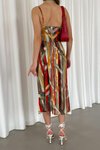 Askılı Renkli Desenli Kruvaze Yaka Dokuma Viskon Midi Elbise
