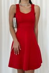Kırmızı Kalın Askılı Sırt Dantel Detay Scuba Kumaş Mini Elbise