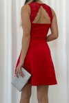 Kırmızı Kalın Askılı Sırt Dantel Detay Scuba Kumaş Mini Elbise