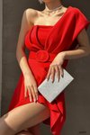 Kırmızı Scuba Kumaş Kemerli Özel Mini Abiye Elbise