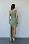 Mint Tek Omuzlu Büzgü Detay İthal Krep Kumaş Tasarım Mini Abiye Elbise