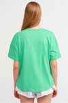 Yeşil Sıfır Yaka Beyaz T-shirt