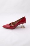 Kırmızı Şeffaf Kalın Topuk Taşlı Rugan Ayakkabı