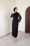 Kol Simli Siyah Abiye Elbise