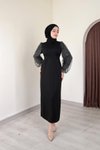 Kol Simli Siyah Abiye Elbise