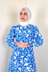 Yaprak Desen Kampanyalı Mavi Elbise